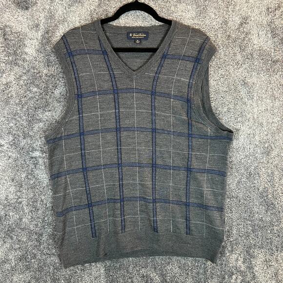 Brooks Brothers Sweater Vest Mens XL Gray Argyle Extra Fine Merino Wool Golf - Picture 1 of 7